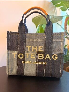 Marc Jacobs Denim Patchwork Tote Bag in Blue with Tan Handles